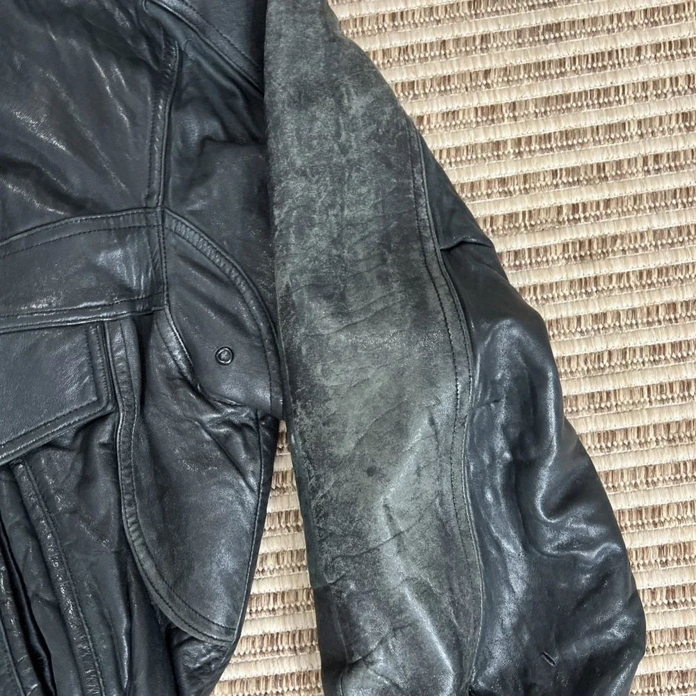 Vintage 90s Black Leather Limited Aviator Bomber Jacket Motorcycle Men XL Rocker